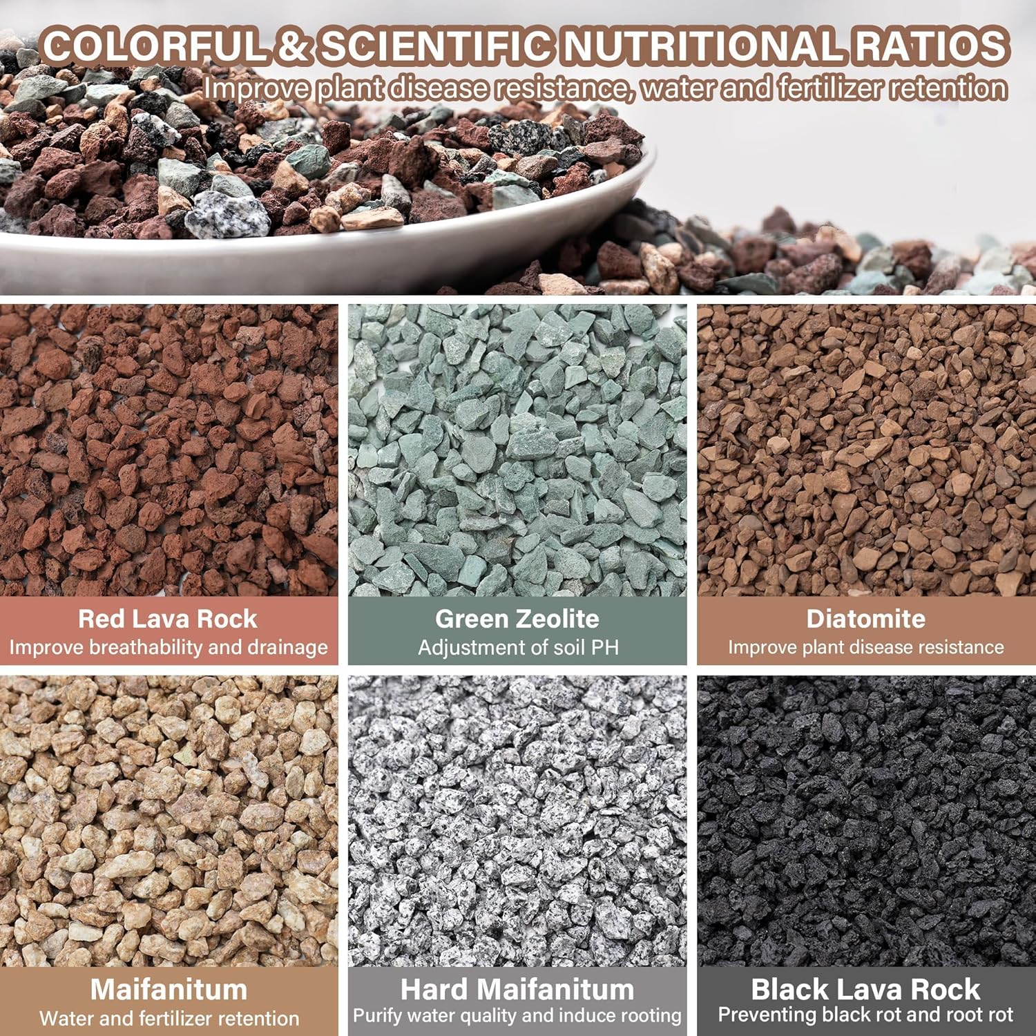 NUPICK 3lb Mix Horticultural Lava Rocks for Plants, 3/8" Colorful Succulent Potting Soil Amendments, Decorative Gravel for Cactus, Bonsai Gritty Rock, Pebbles Pumice for Vase Fillers, Top Dressing - Image 2