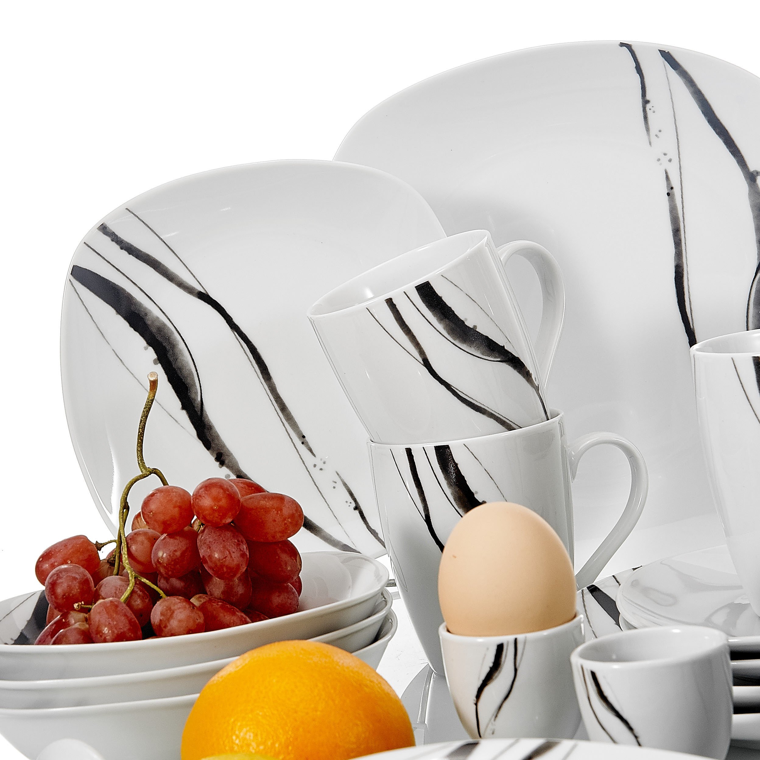 VEWEET TERESA Piatti Servizio in Porcellana Stoviglie Set 20 Pezzi con 4 Portauova, 4 Tazze Mugs 350 ml, 4 Ciotola per Cereali, 4 Piatti e 4 Piatti da Dessert per 4 Persone