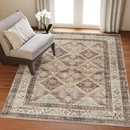 Valenrug Area Rug 6x9 - Machine Washable Rugs, Non-Slip Rugs for Living Room, Super Soft Skin Friendly Vintage Rug(6'x9', TPR68-Brown)