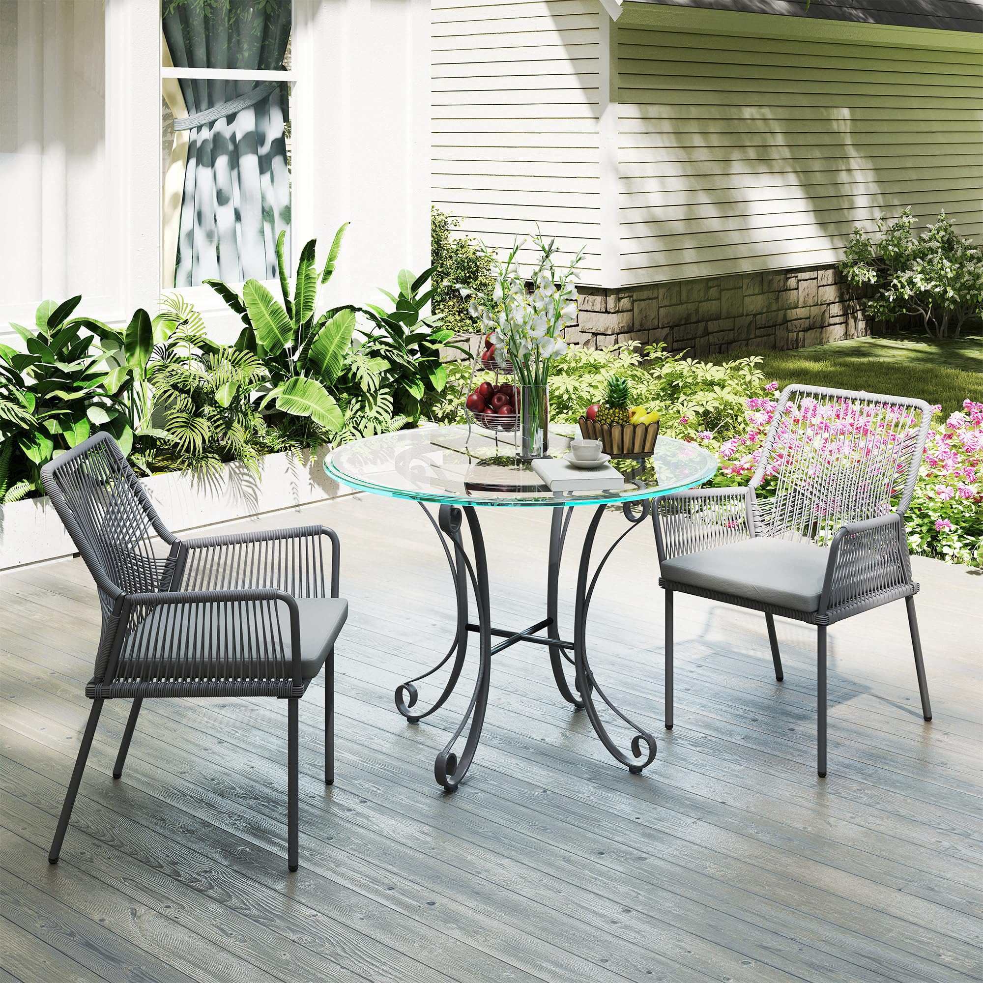 Outsunny Gartenstuhl Armlehne Abnehmbare Rückenlehne 2er Set Dunkelgrau