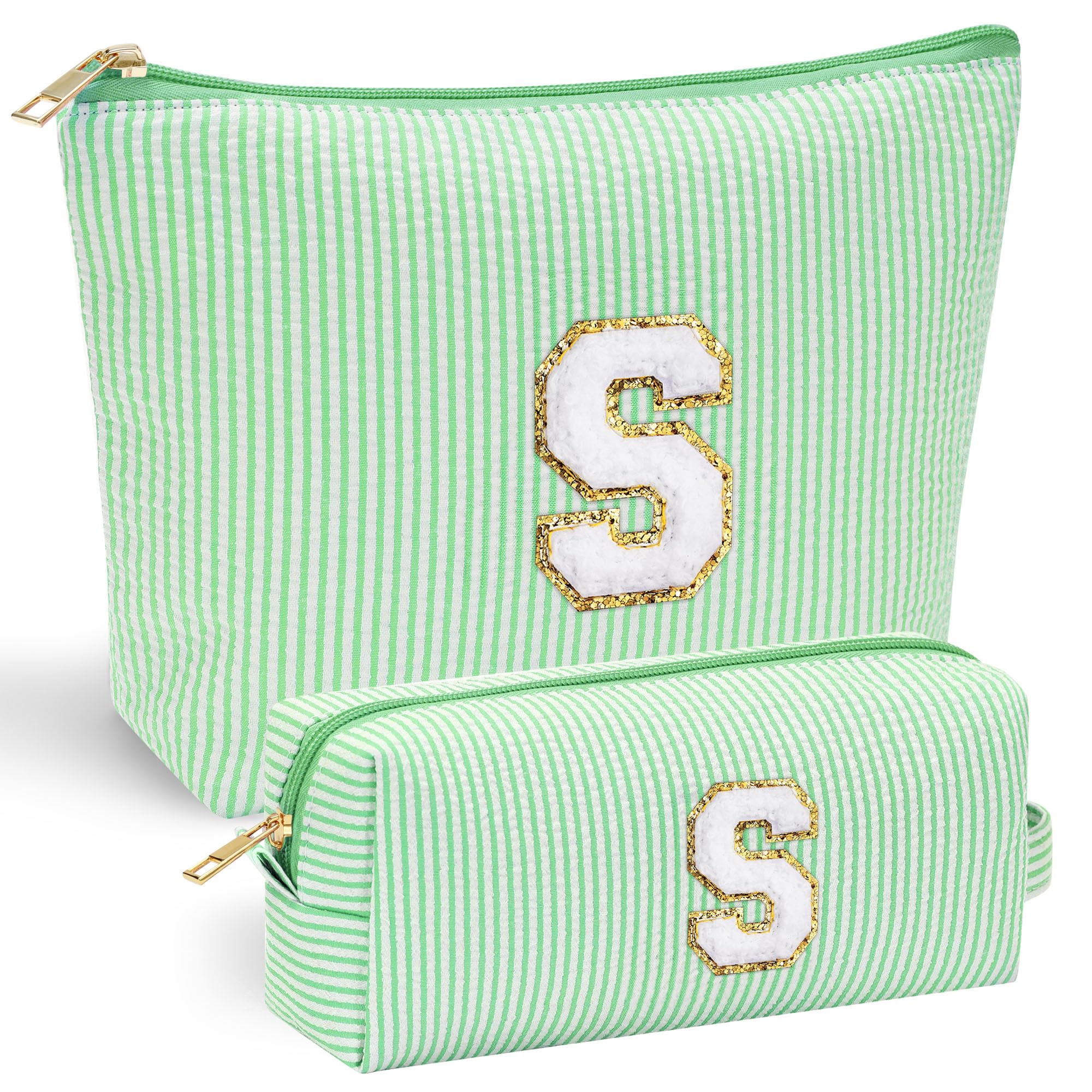 Parima Kosmetiktasche Mädchen - Make Up Tasche Damen Kulturtasche Damen Personalisierte Kosmetiktasche Geschenke für Frauen Freundin Teenager Mädchen Schweste Geschenk Grün Schminktasche Buchstaben S