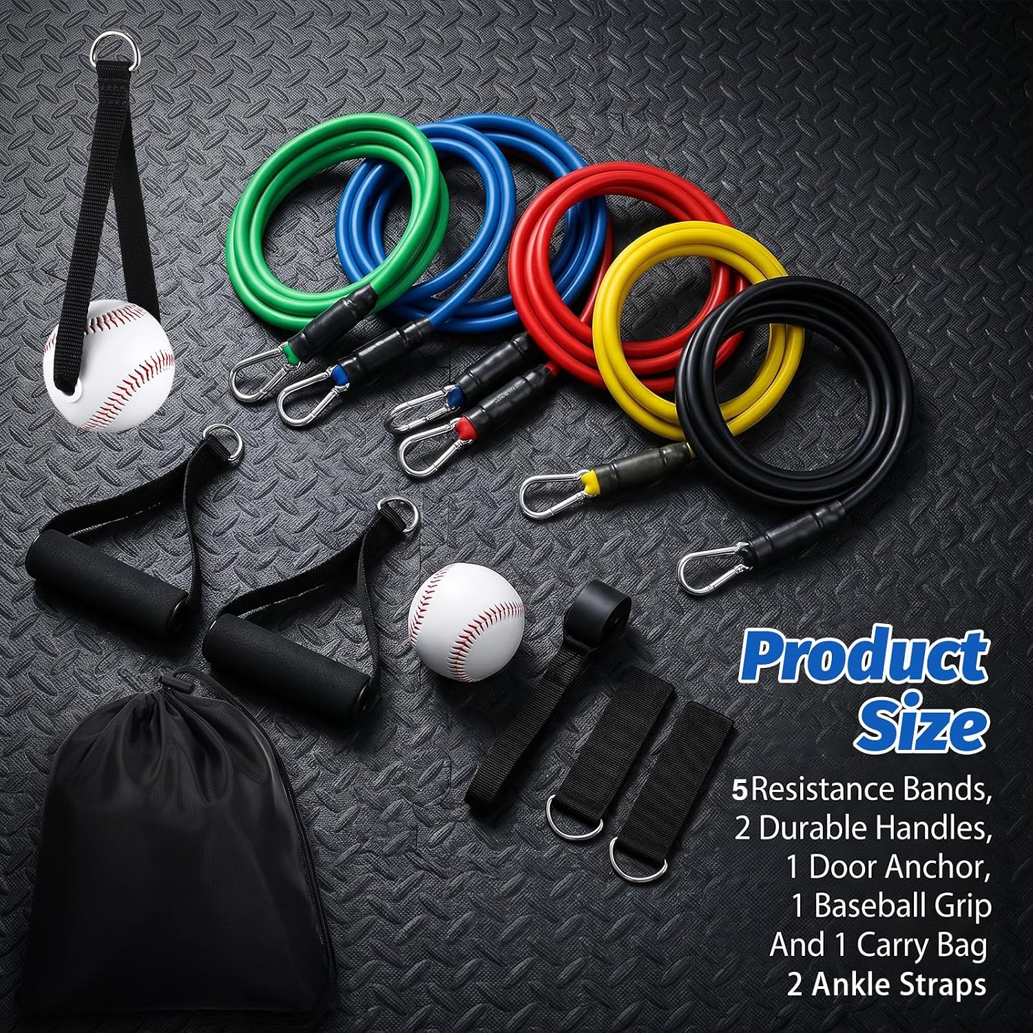 5Pcs Baseball Exercise Bands with Interchangeable Grips, Baseball Resistance Trainer Stretching Bands for Pitching & Throwing, Training Aid for Baseball Softball Pitchers to Build Arm Strength