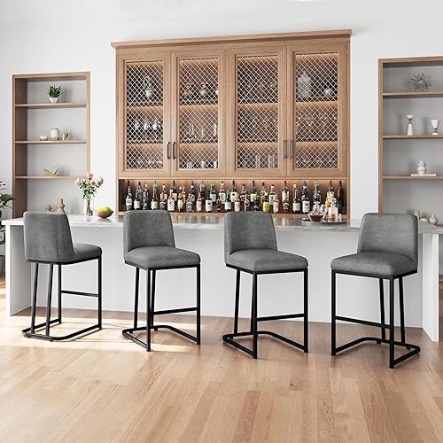 Miniatura 4 de Yaheetech Counter Height Bar Stools 24'' Kitchen Bar Stools Set of 4 Upholstered Modern Island Chairs with Back and Metal Legs Farmhouse Bar Chairs