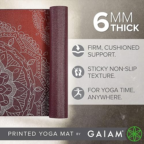 Miniatura 7 de Gaiam tapete de yoga prémium, estampado, extra grueso y antideslizante, de 1564pulgadas, para todo tipo de yoga, de pilates y de ejercicios en el