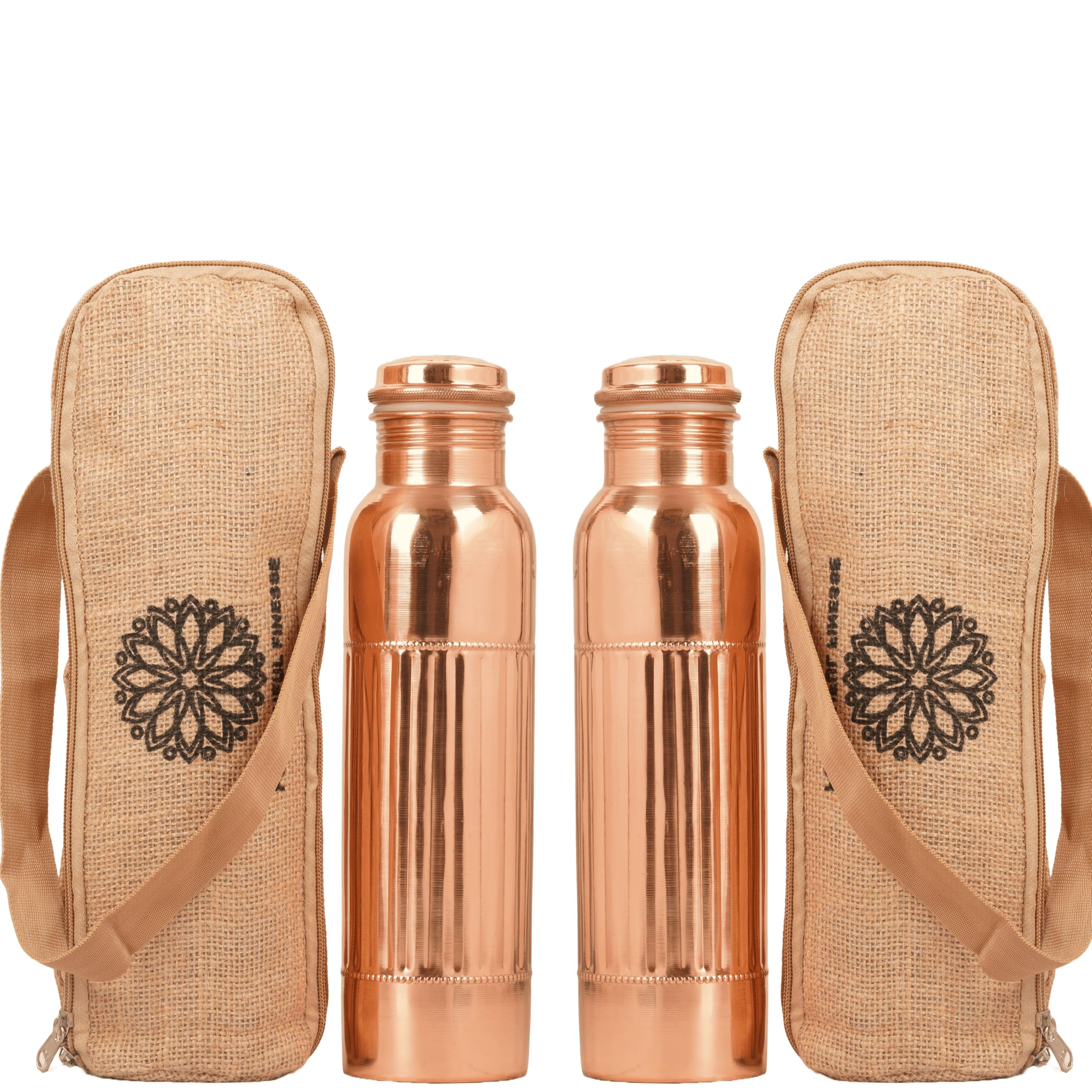 Copper Water Bottle For Drinking More Water Copper Bottles 1000 ml Alkaline Vessel With Carrying Bag For Sports, Yoga, Gym,Office,Hiking (Pack of 2, Natural Lining Bottle)