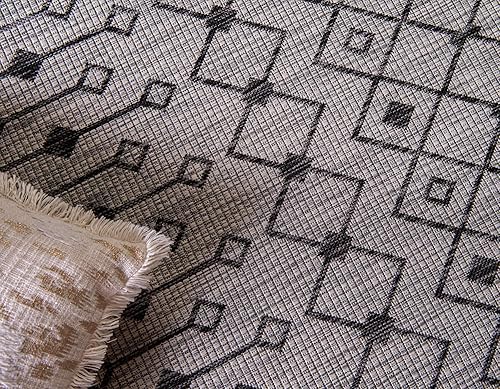 Vista 60 de Unique Loom Alfombra Colección enrejado Marroquí Celosía Transicional Interior y Exterior, Polipropileno Gris carbón/natural