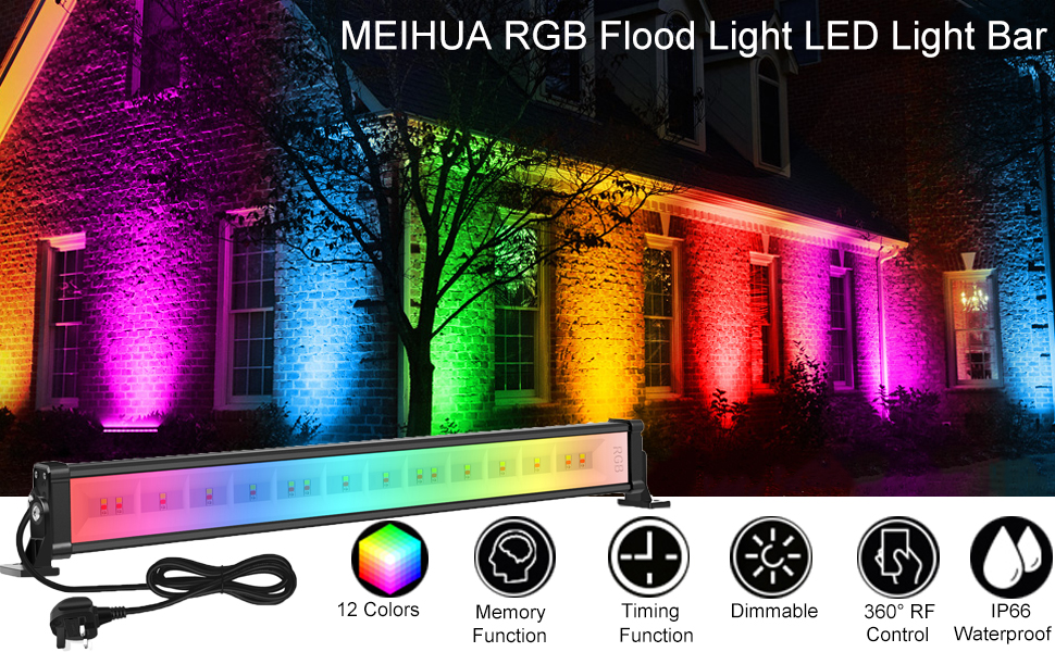 MEIHUA Projecteur LED RGB, 42W Barre RGB, Étanche IP66, Télécommande RF