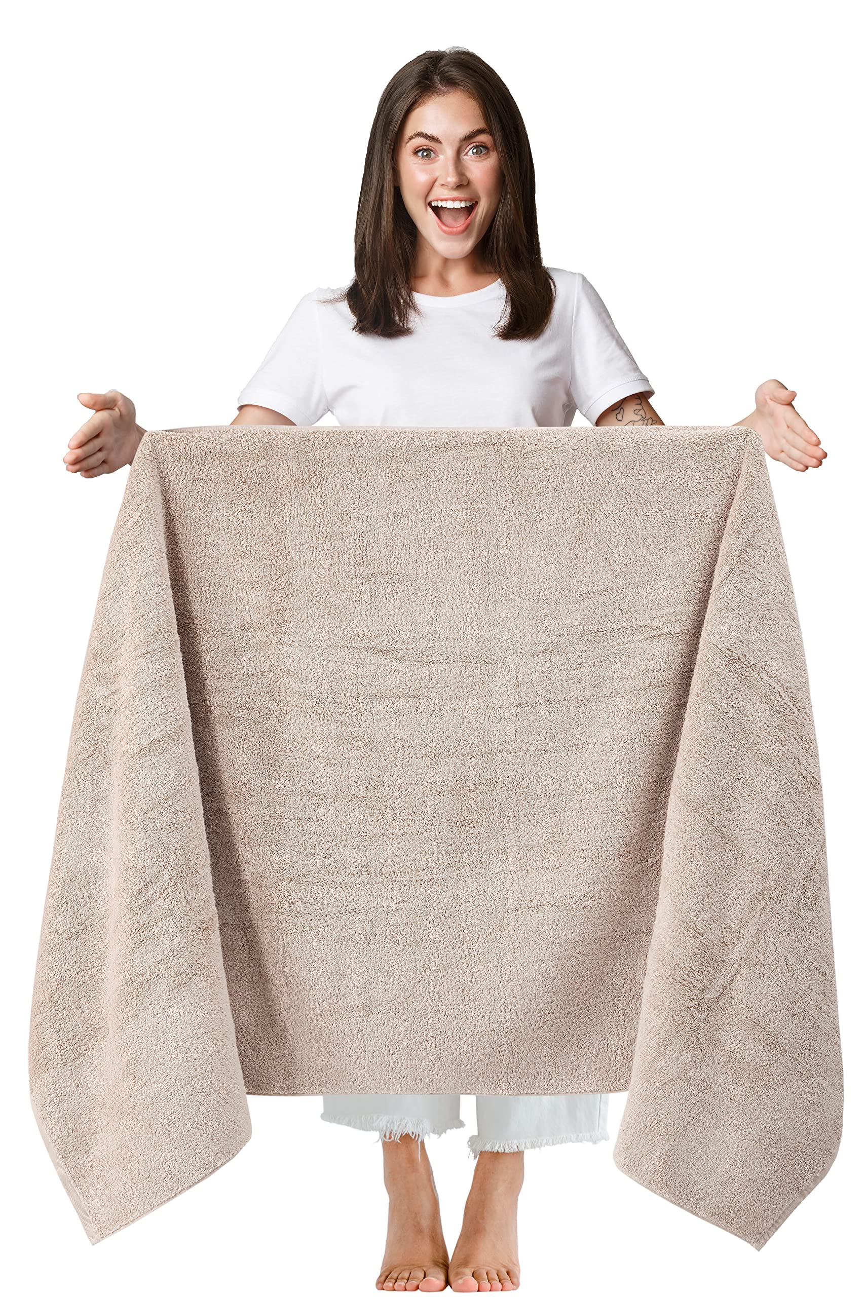 TEXTILOM 100% Turkish Cotton Oversized Luxury Bath Sheets, Jumbo & Extra Large Bath Towels Sheet for Bathroom and Shower with Maximum Softness & Absorbent ( 40 x 80 inches )- Beige
