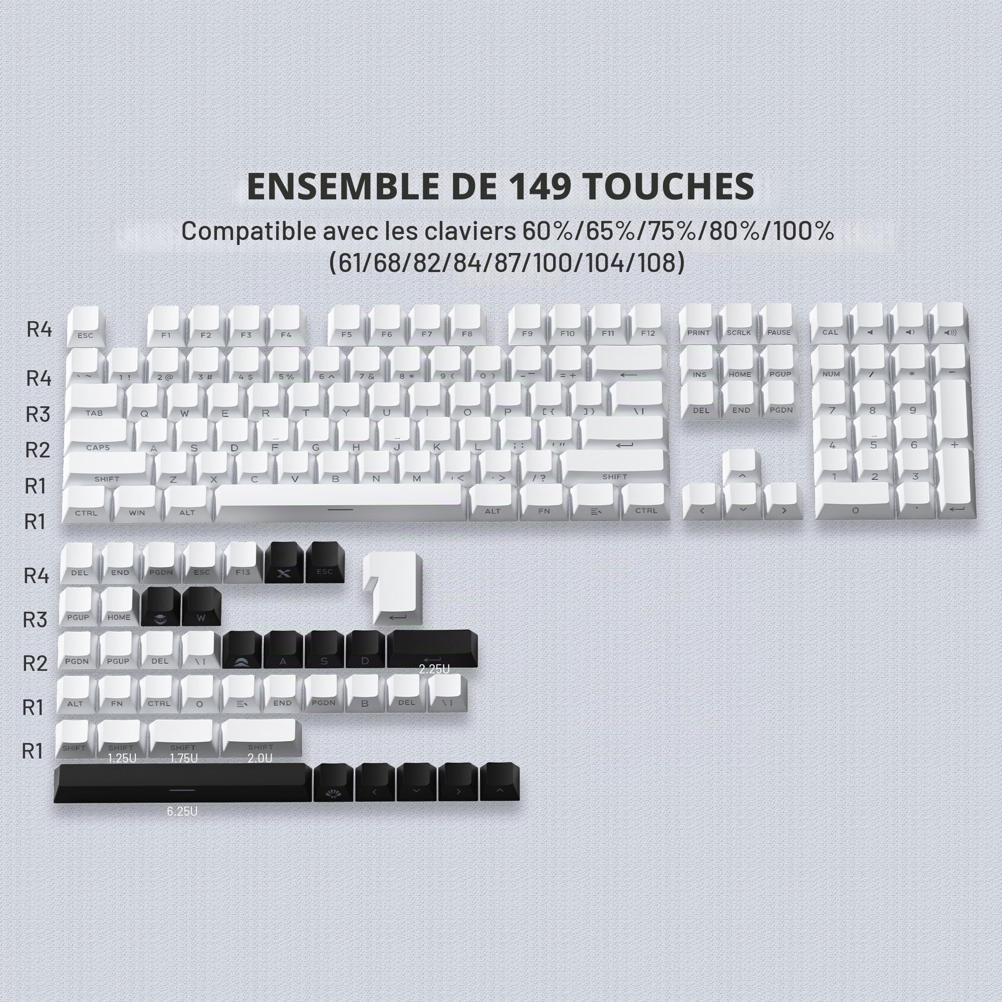 SDYZ White Keycaps - Side Print PBT Keycaps 60 65 75 100 Percent, Double Shot Shine Through Custom Key Caps, 132 Keys Set, Cherry Profile, Minimalist Style for Cherry Gateron MX Switche Keyboard