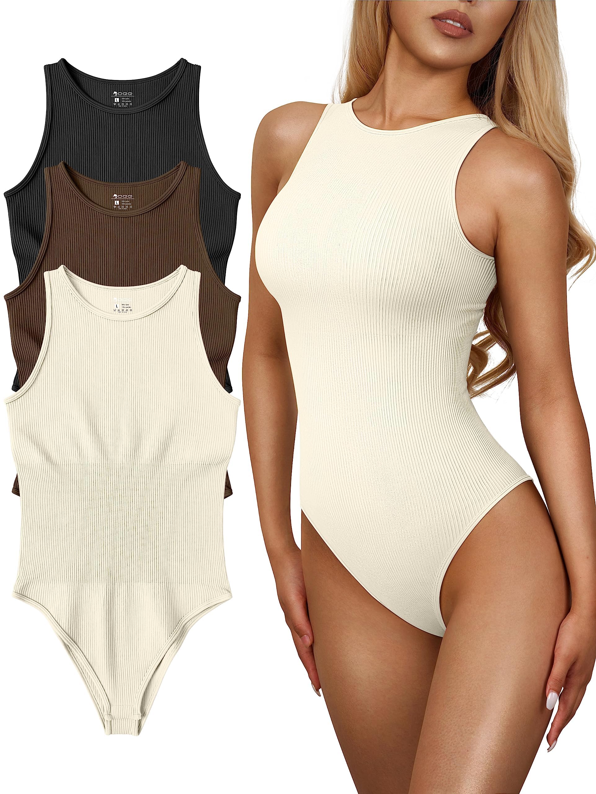 OQQ 3-Pack Ribbed Halter