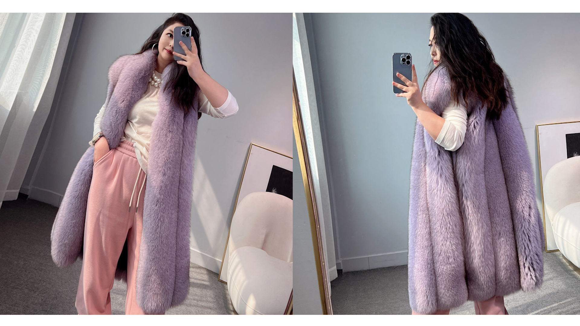 ✿ICONE✿ワールドレディースベストファーリアルフォックス 淡紫 襟 [38] ✿ICONE✿ワールドレディースベストファーリアルフォックス 淡紫 襟