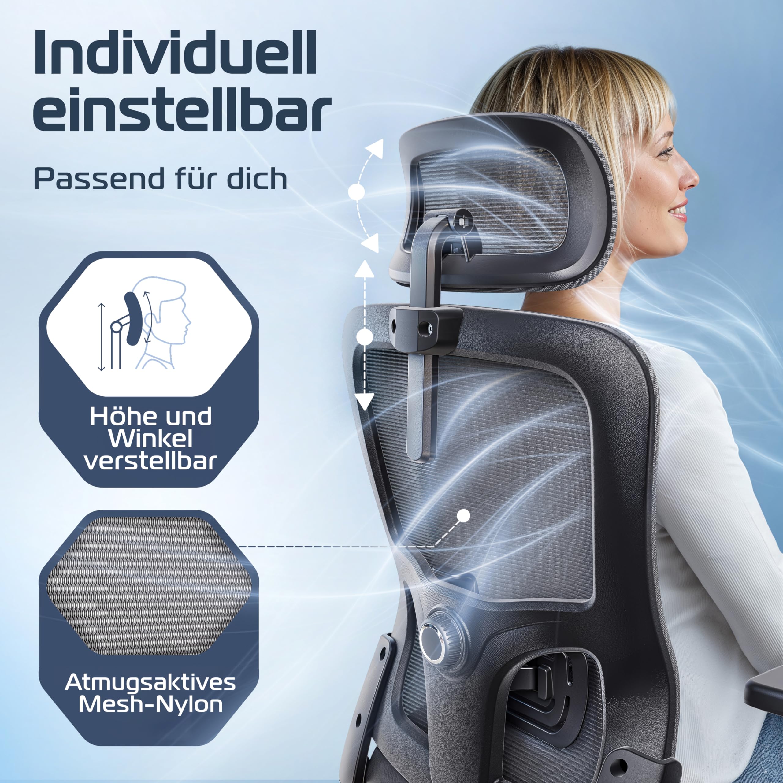 CLOUVOU BrightSeat Bürostuhl Ergonomisch [TESTSIEGER] | Drehstuhl 150kg Schreibtischstuhl | Büro Stuhl & Gaming Stuhl | Home Office Chair Ergonomic | Atmungsaktiver Computerstuhl