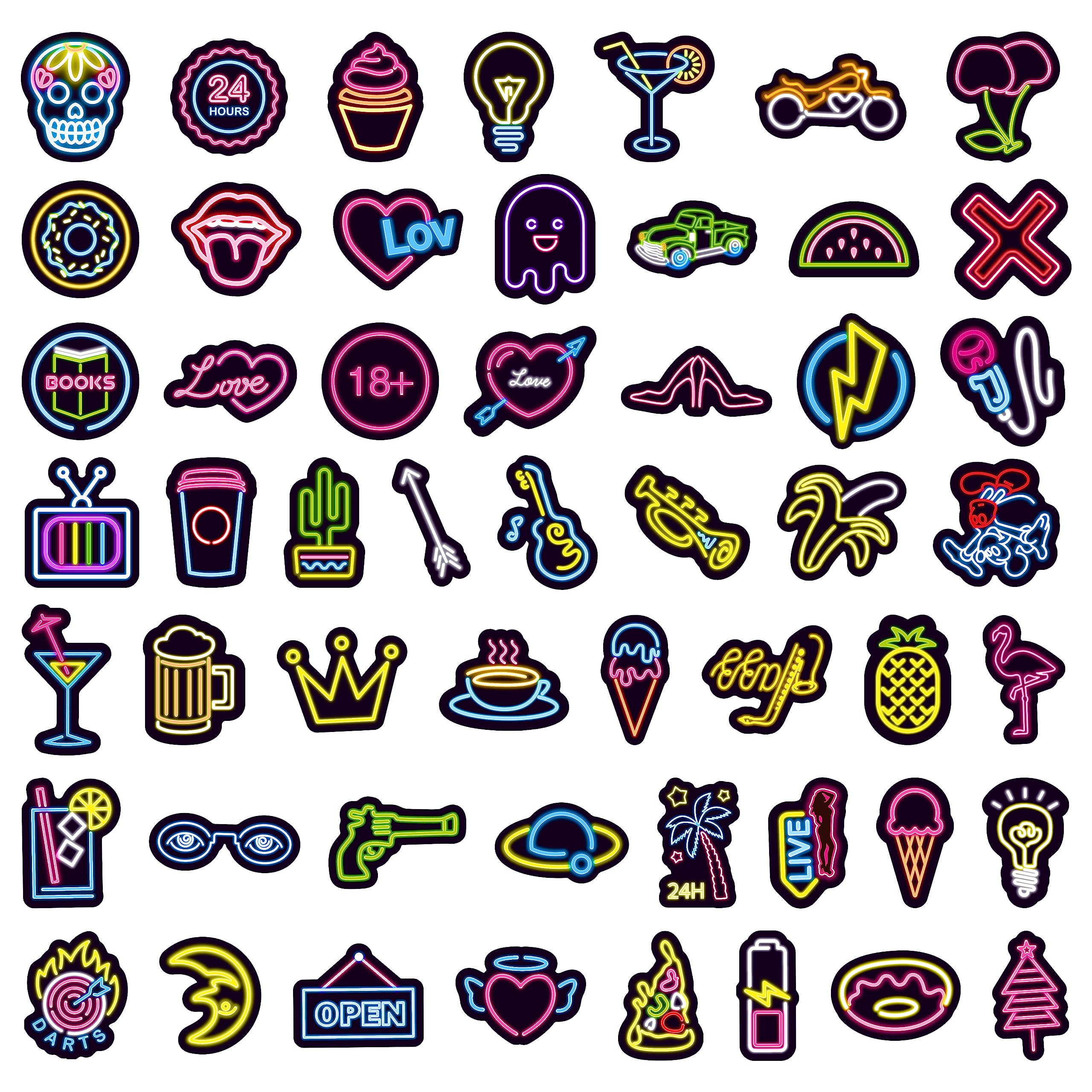 200 adesivi al neon, confezione di adesivi impermeabili in vinile per paraurti, laptop, skateboard, bottiglia d'acqua, bagagli, telefono, graffiti per