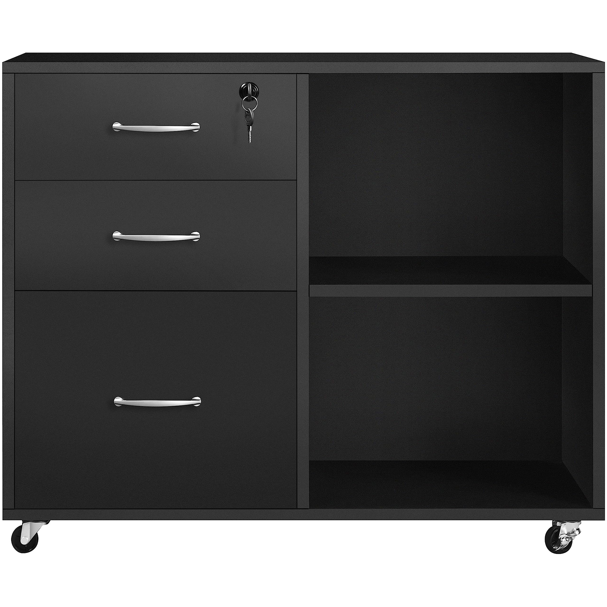 Yaheetech Cajonera Escritorio con Ruedas Cajonera de Oficina 3 Cajones Archivador Móvil de Oficina para Carpetas 80x40x65,5cm Negro