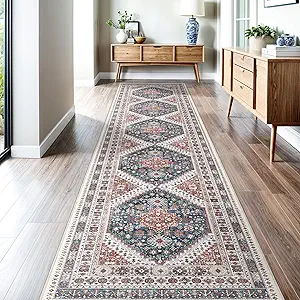 Madane Hallway Runner Rug 2'6''x14' Kitchen Runner, Non Slip Vintage Runners for Hallways Washable Kitchen Rugs Soft Low Pile 2.5x14 ft Rug Runner for Laundry Room, Entryway and Bedroom, Navy Blue
