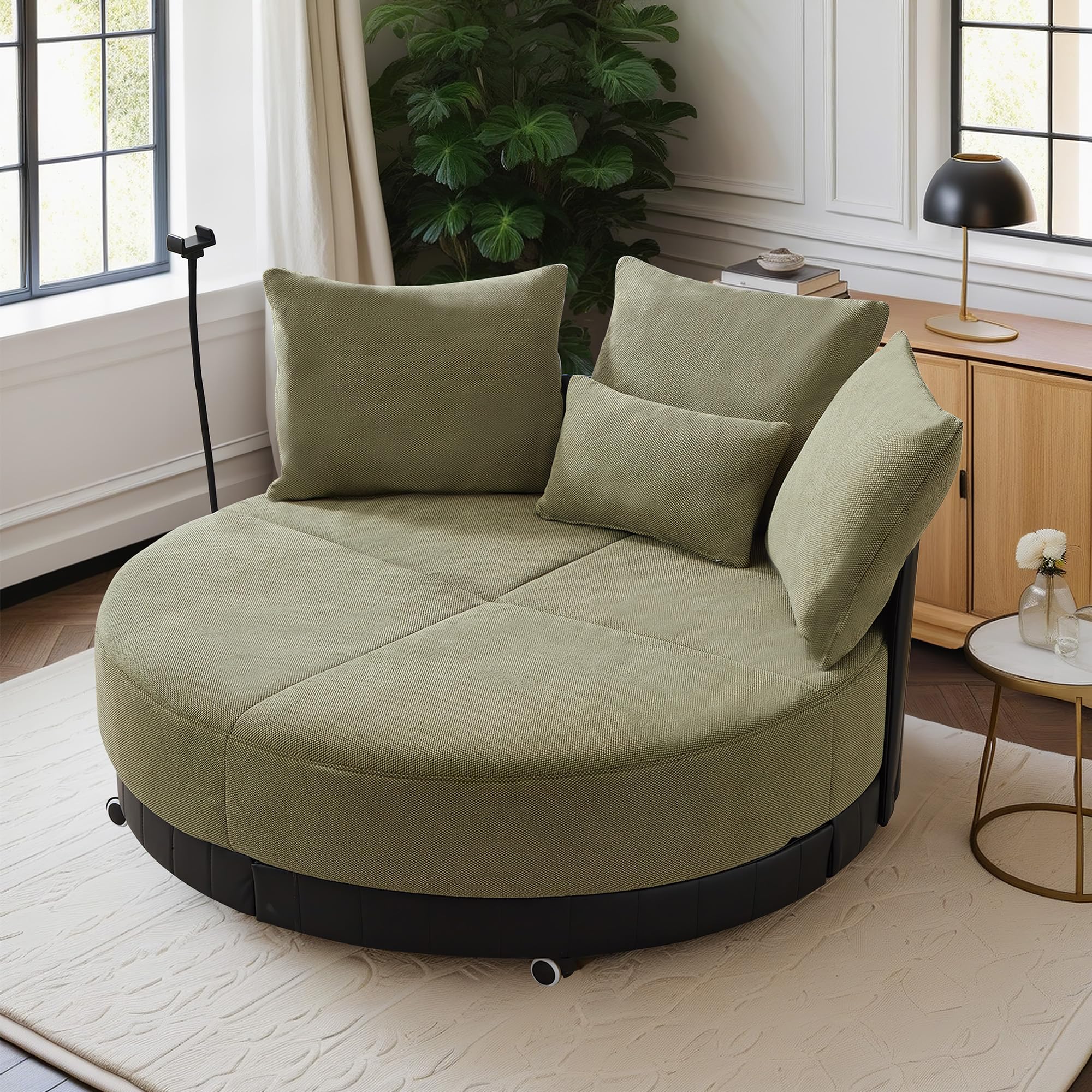 ZZEQY G Oversized Round Swivel Chair,360° Swivel Chair, Couples Chair,Adjustable Phone Stand,Accent Chair，Swivel Chair,Rotating Pulley,Lounge daybed for Living Room Apartment Office Furniture (Green)