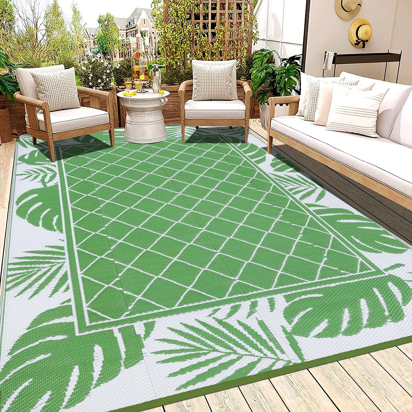 Ileading Outdoor Rug Carpet for Patio 6' x9' Waterproof Reversible Plastic Straw Rug Portable Outside Area Rug Camping Mat for Patio, Clearance,