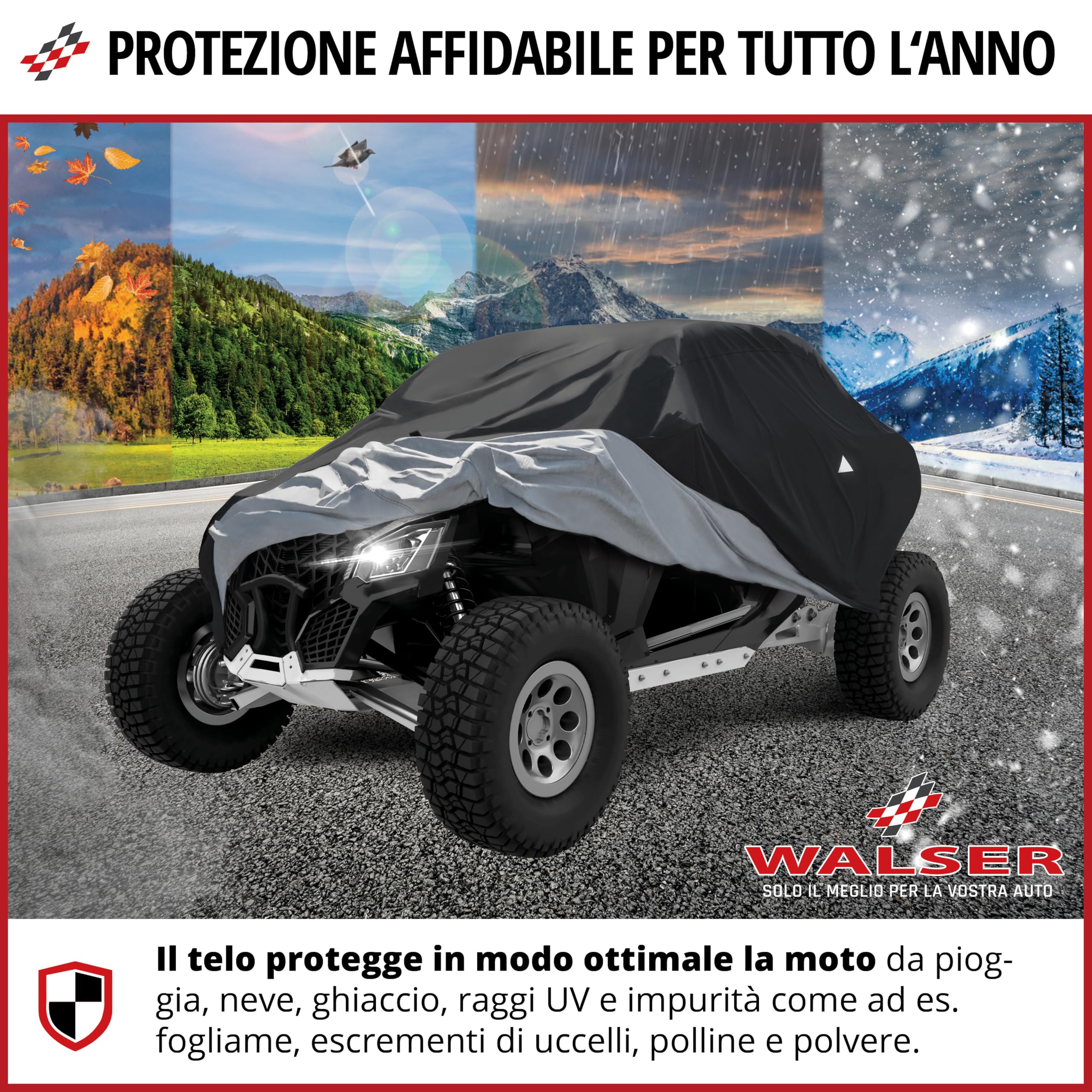 WALSER Quad Cover All Weather, copertura impermeabile per veicoli fuoristrada, garage pieghevole per tutte le stagioni resistente ai raggi UV nero, M