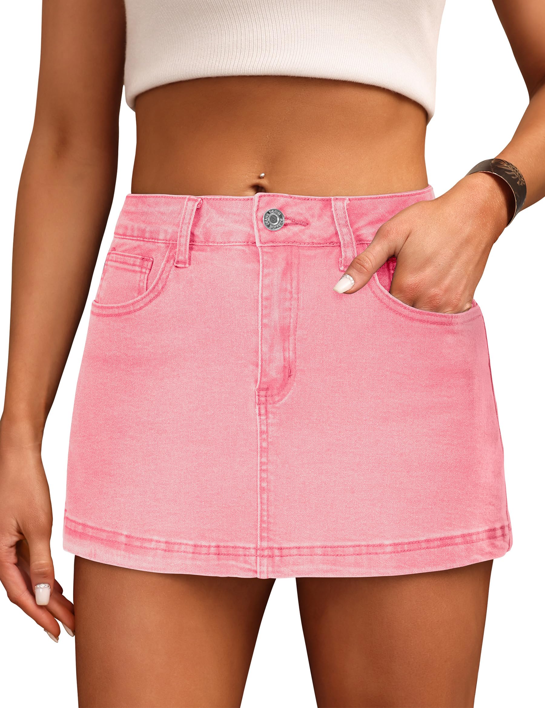 Denim Skort for Women High Waist Mini Denim Skirt Casual Stretch Women Jean Skirt with Pockets