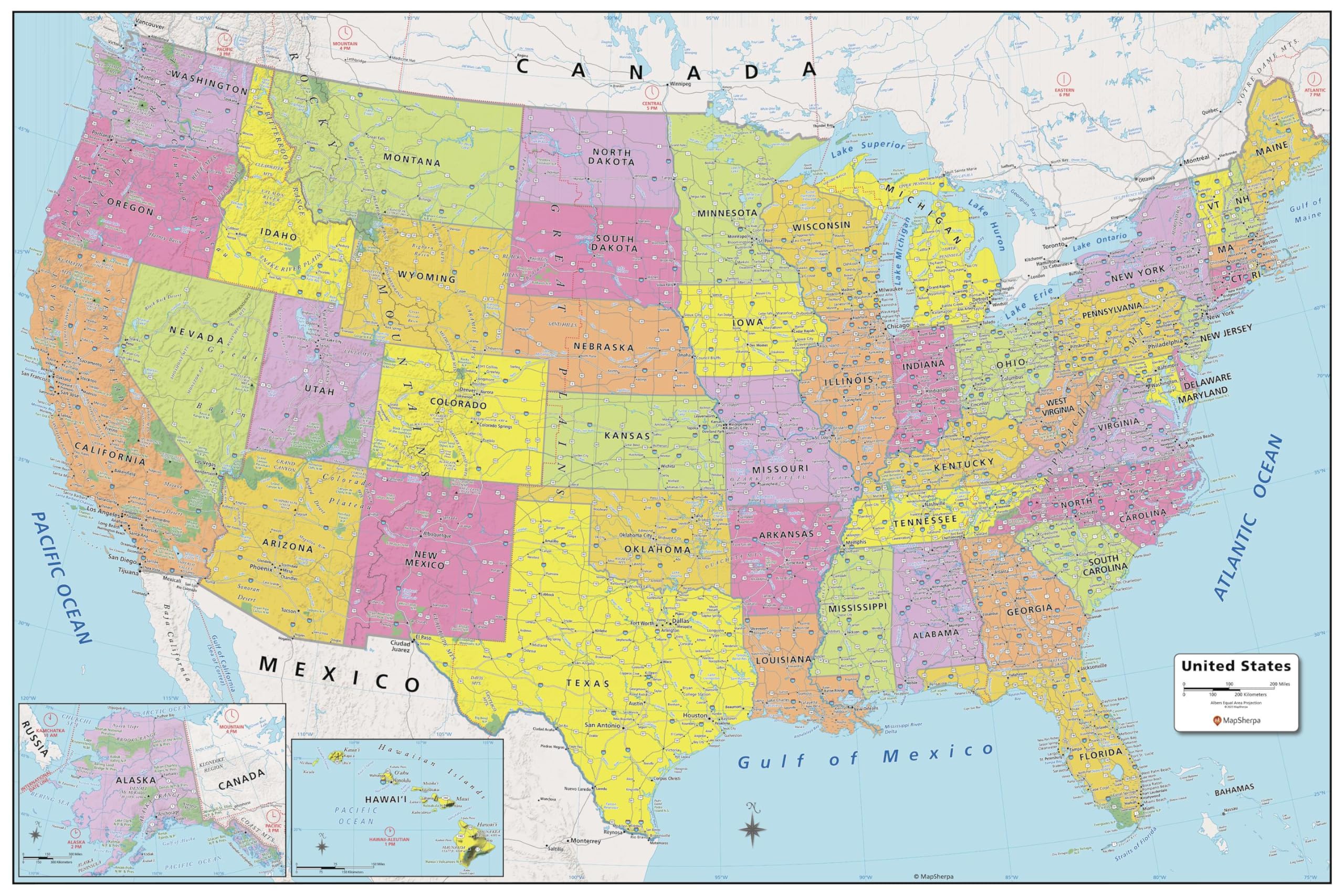 MapSherpa: United States Wall Map - Extra Large - 60 x 40 inches - Front Lamination