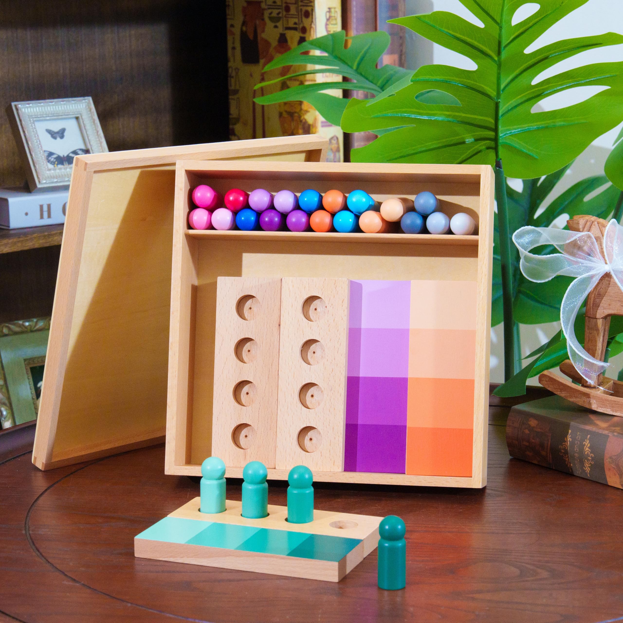 Premium Montessori Farbtafeln aus massivem Buchenholz 2kg,24 Farbplättchen in 6 Farbfamilien, visuelle Unterscheidung Feinmotorik, Lernspielzeug für Kinder ab 3, Geschenk für Vorschule Homeschool