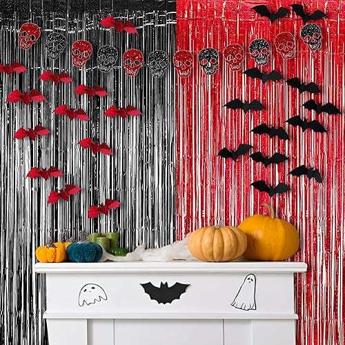 Miniatura 30 de Foil Fringe Curtain Christmas Party Decorations - Red Metallic Tinsel Photo Booth Backdrop Party Steamers Curtains for Christmas New Years