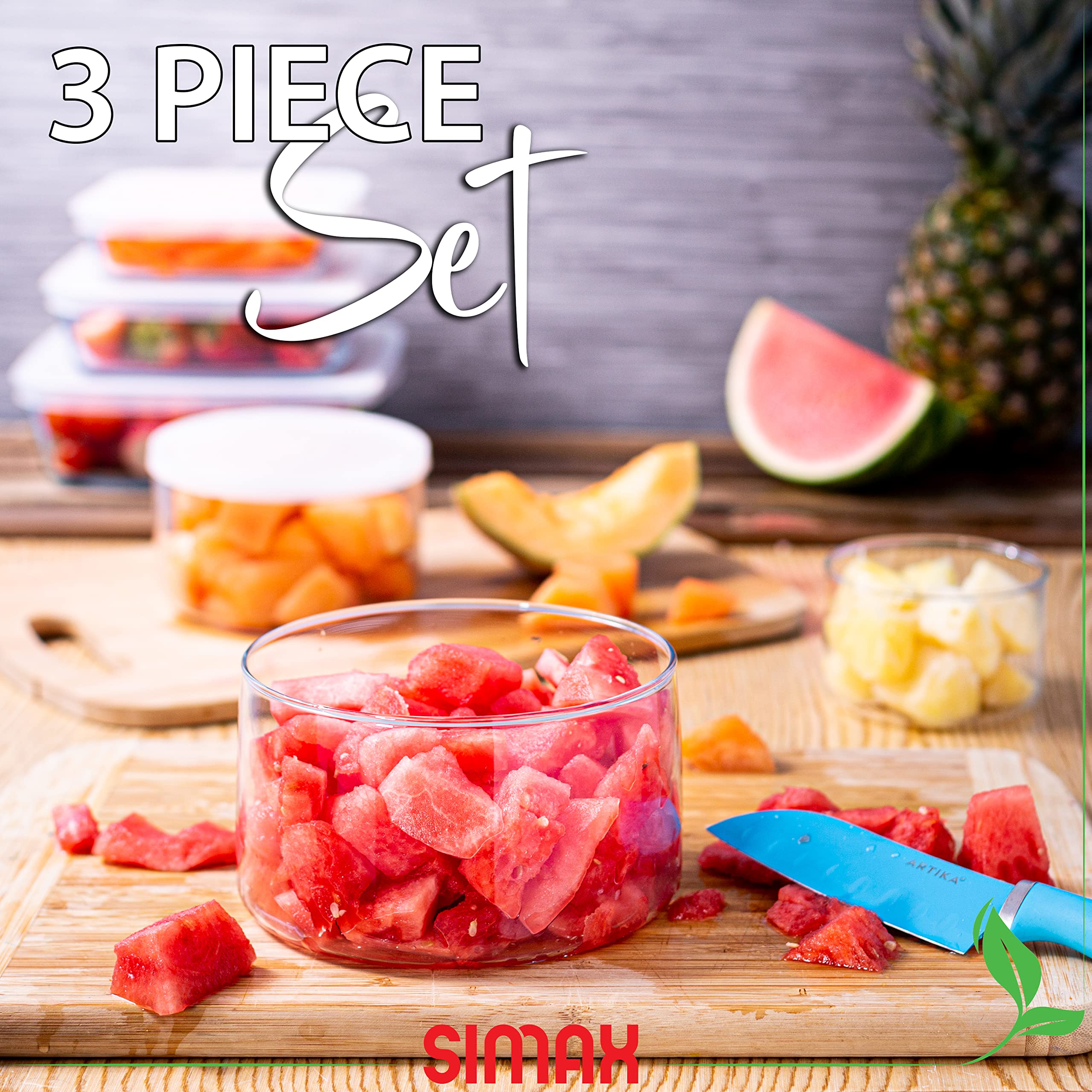 Simax Envases redondos de vidrio con tapas: recipientes de almacenamiento de alimentos de vidrio de borosilicato con tapas herméticas - envases de vidrio para almuerzo para adultos - recipiente para
