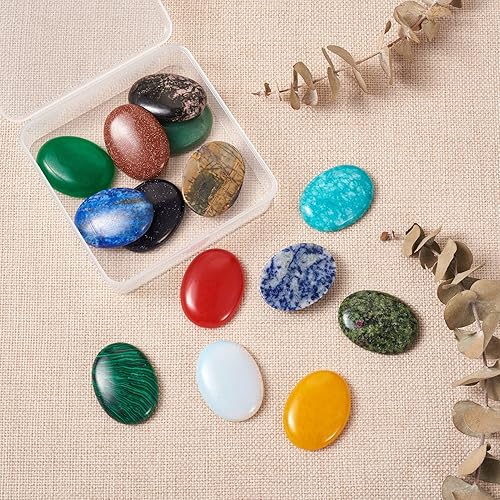 Miniatura 4 de Beadthoven - 14 cabujones de piedra ovalada de 14 estilos, mezcla de cuentas de piedras preciosas naturales, cubiertas de taxis de 1.57 x 1.58