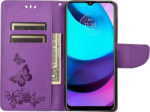 Miniatura 4 de Mavis's Diary Compatible con Motorola Moto E40 Moto E30 Moto E20 Funda cartera con tarjetero de cuero con relieve de mariposa con cierre magnético,