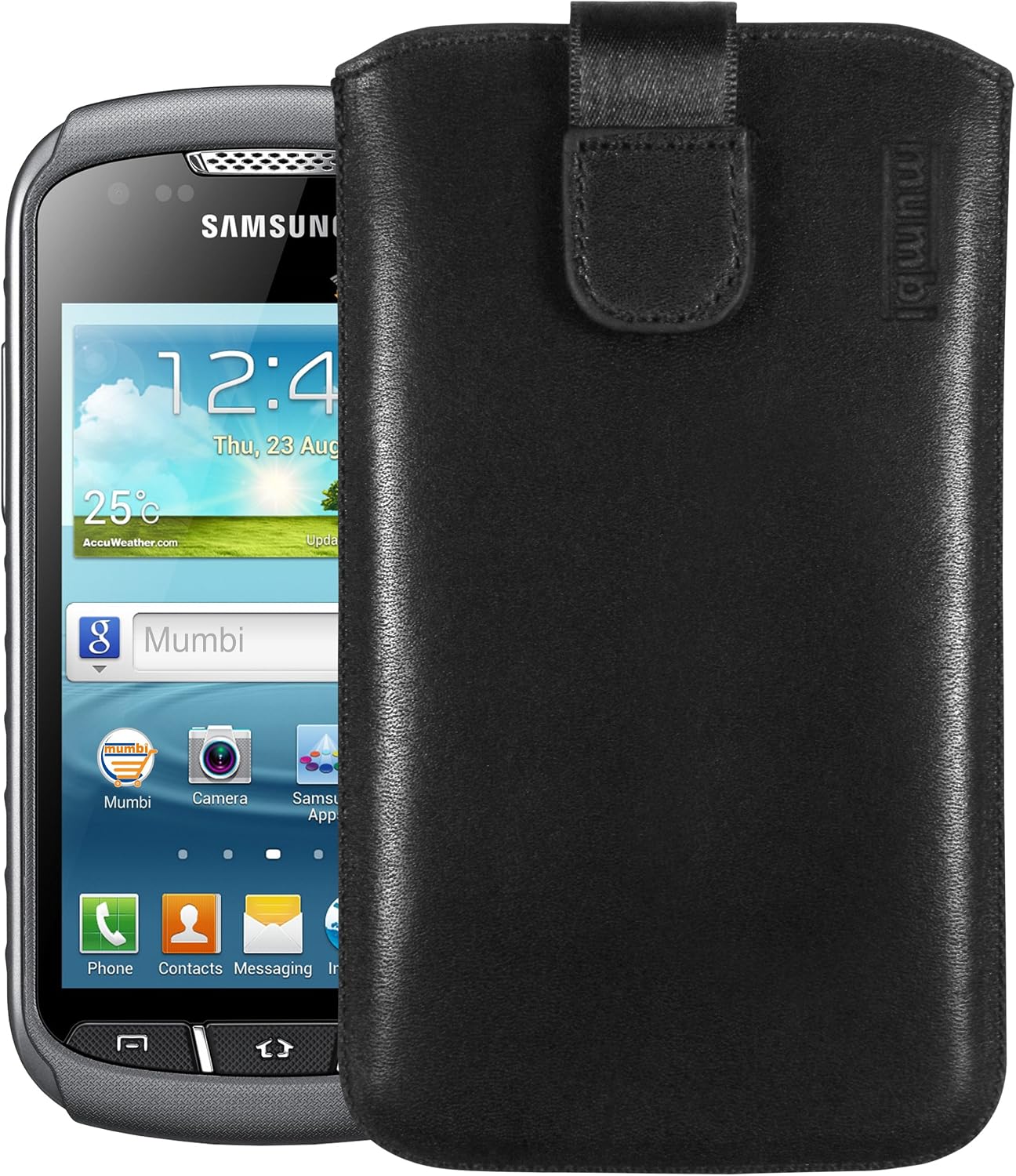 mumbi Genuine Leather Case Compatible with Samsung Galaxy Xcover 2 Case Leather Case Wallet Black