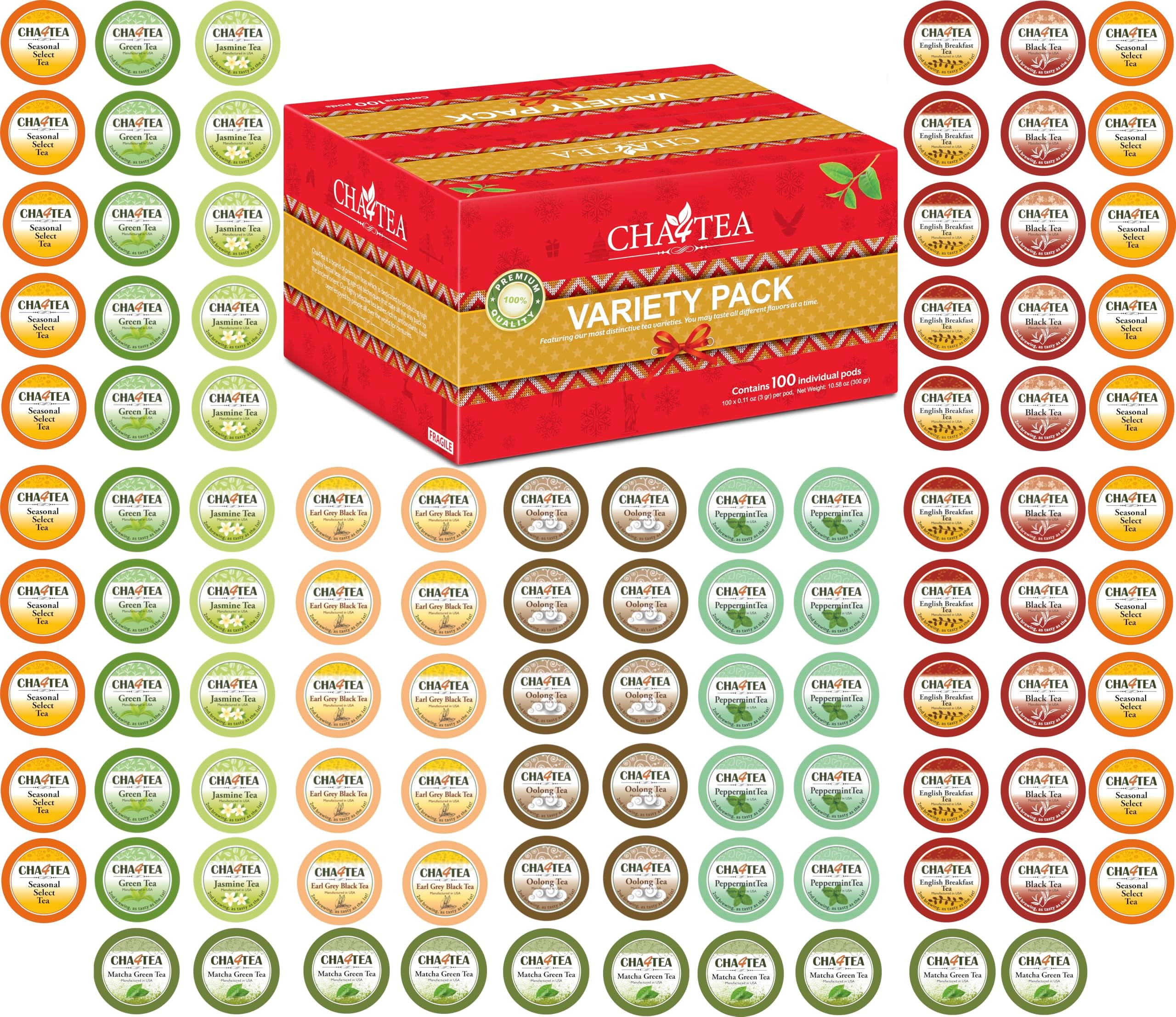 100-Count Variety Pack Tea, Compatible with Keurig Brewers, Includes Green, Black, Jasmine, Earl Grey, English Breakfast, Oolong, Peppermint, Matcha Green & 2 Seasonal Select Tea