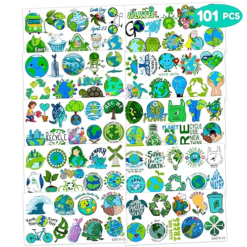 Miniatura 4 de 101 calcomanías temporales de tatuajes para el Día de la Tierra, suministros para fiestas, decoración de globos, recuerdos de fiesta de naturaleza,