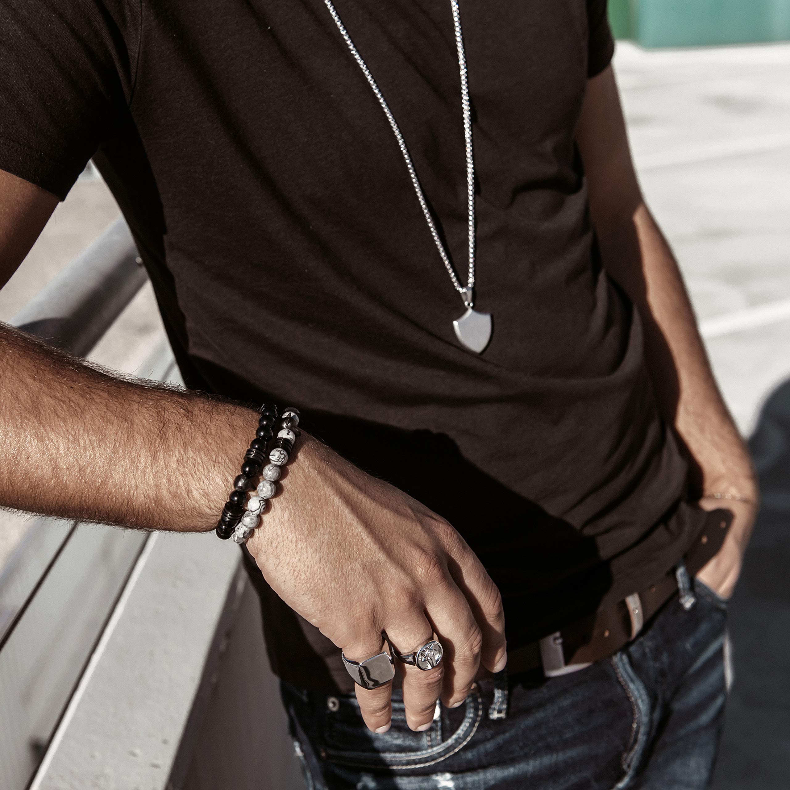 Akitsune Obsidian Perlenarmband | Premium Armband für Männer | Perlenarmband Herren mit Edelsteinen & Edelstahl Fuchs-Emblem | Exklusive Schmuckschachtel | Tolle Geschenkidee