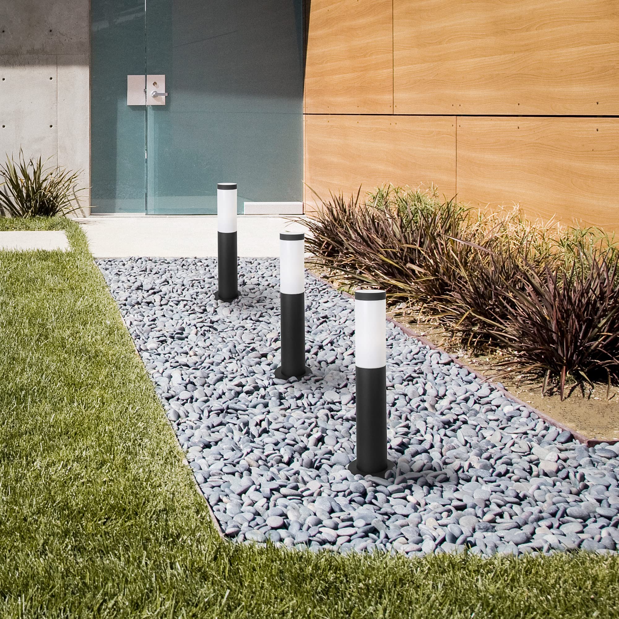 FORLIGHT Koral (4uds) Baliza Exterior para Jardín Resistente al Agua IP55. Poste de Luz para Sendero y Camino. Lámpara Bolardo de Acero Inoxidable Gris Urbano 23W. Farolillo Moderno Zonas de Paso