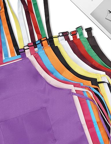 Miniatura 7 de Paquete de 12 delantales para niños a granel con 2 bolsillos delantal de chef de arte ajustable delantales de pintura para niños para cocinar,