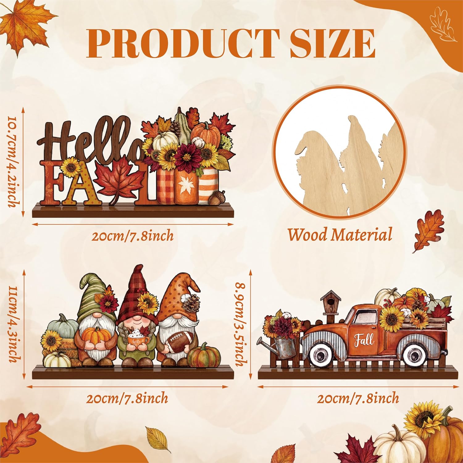 3 Pcs Fall Centerpieces for Tables, Wooden Autumn Decorations for Home