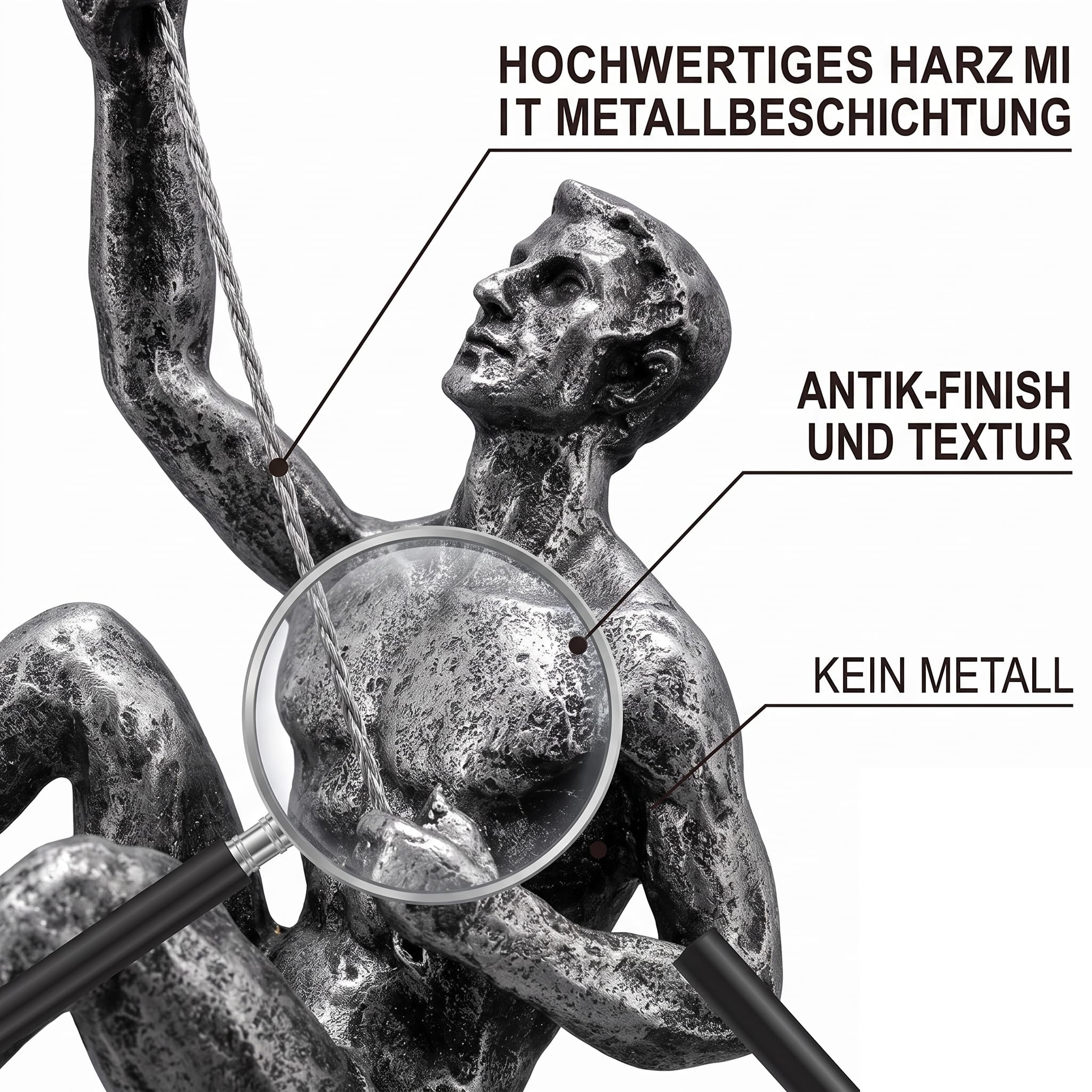 Wanddeko Wohnzimmer Kletterer Skulptur Deko 3 Männer Ornamente | Minimalistische Wandskulpturen Deko aus Kunstharz, Elegantes Wanddekoration für Flur Treppenhaus & Treppenhaus