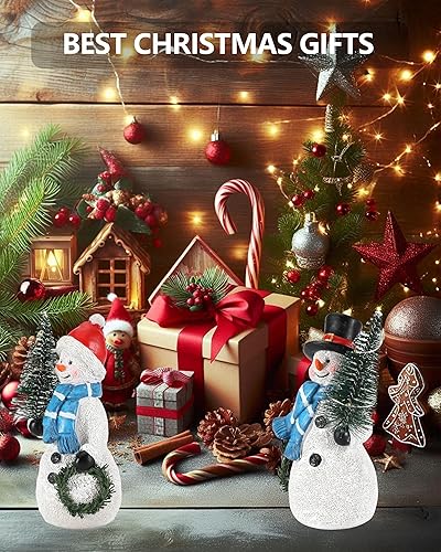 Miniatura 3 de Duo - Figuras de muñeco de nieve de resina de 5 pulgadas con corona de árbol de Navidad iluminada - Decoraciones de Navidad para interiores, adornos