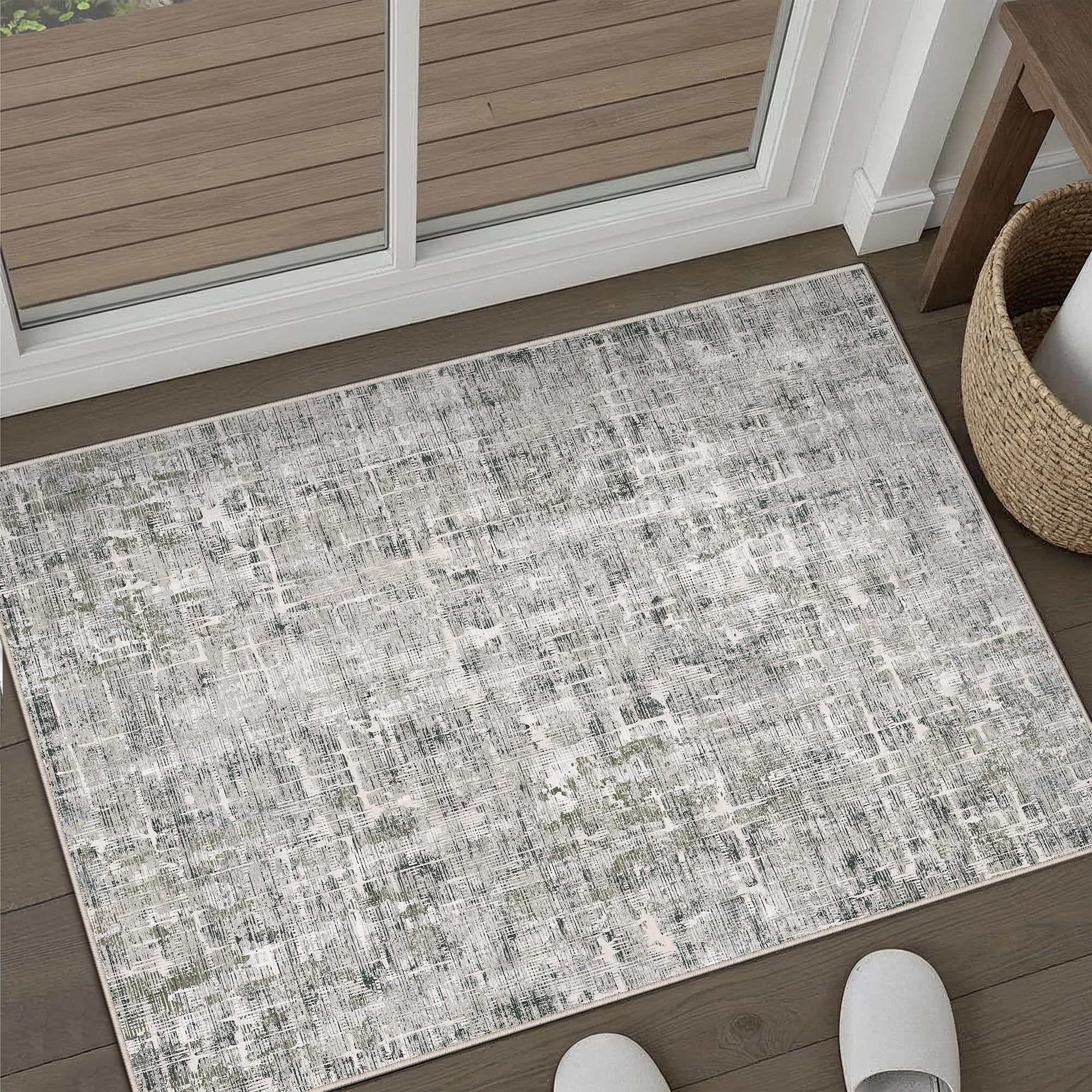 PureCozy Grau Fußmatte Teppich 60x90 Fussmatte Schlafzimmer Teppiche Waschbarer Boho rutschfest Abstrakt Carpet Bettvorleger Büroteppich Kurzflor Weich Kleiner Carpets