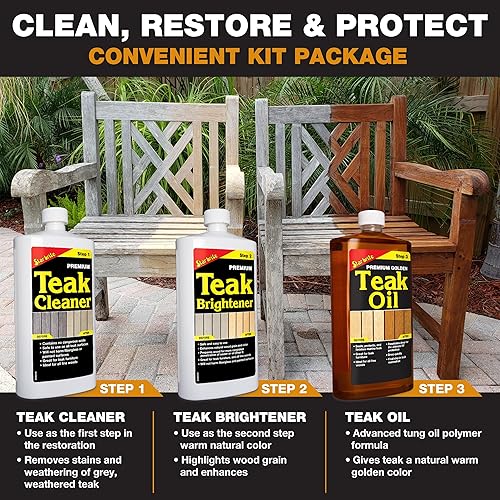 Miniatura 7 de STAR BRITE Kit de teca restauración de cubiertas patio muebles de exterior barcos y madera fina juego de limpiador e iluminador de teca de grado