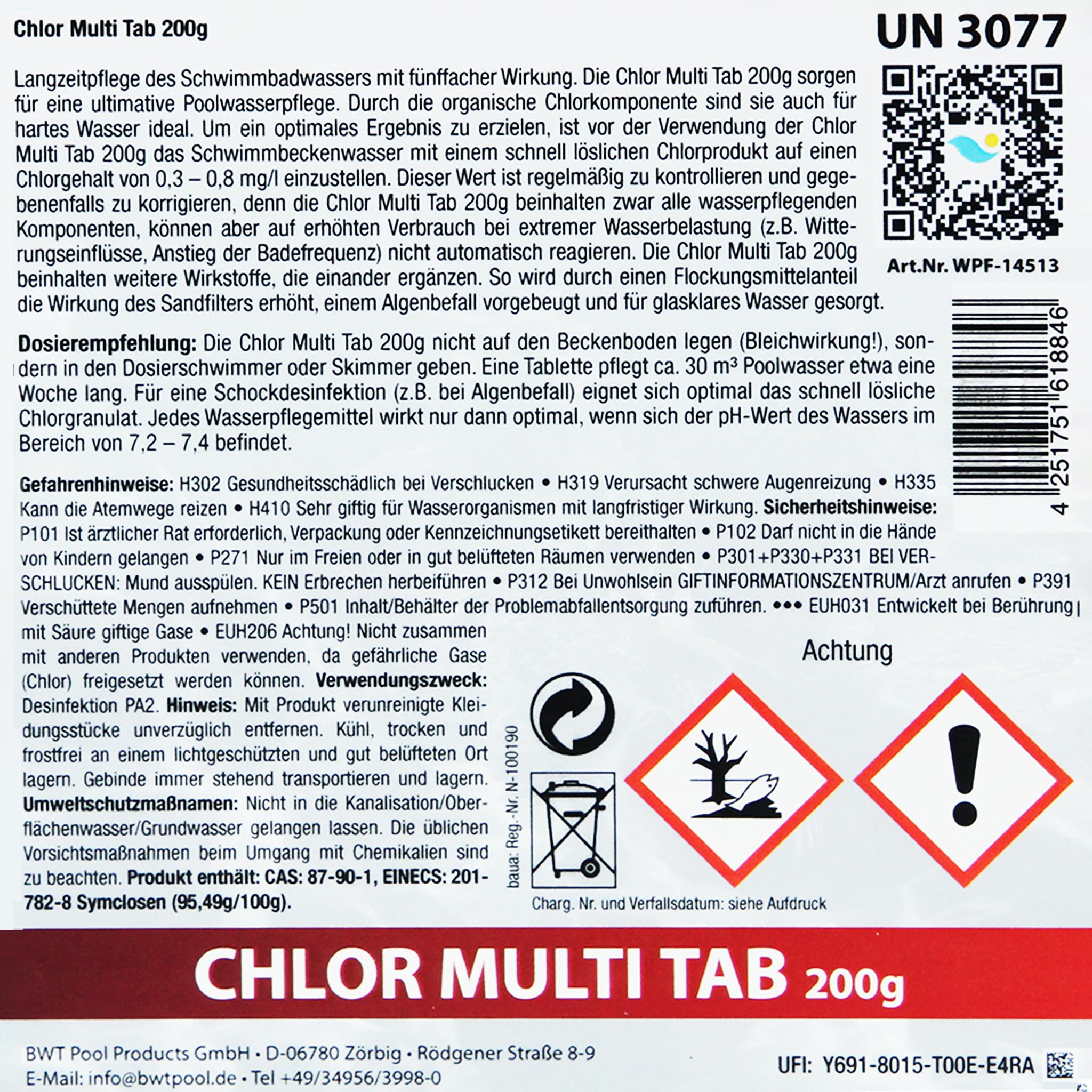 Paradies Pool Multi Tabs 200 g 3 kg, 4 in 1 Multi Tabletten mit Chlor, Algenschutz, Flockungsmittel, pH Stabilisator, zur Wasserbehandlung, Inhalt: 3 kg