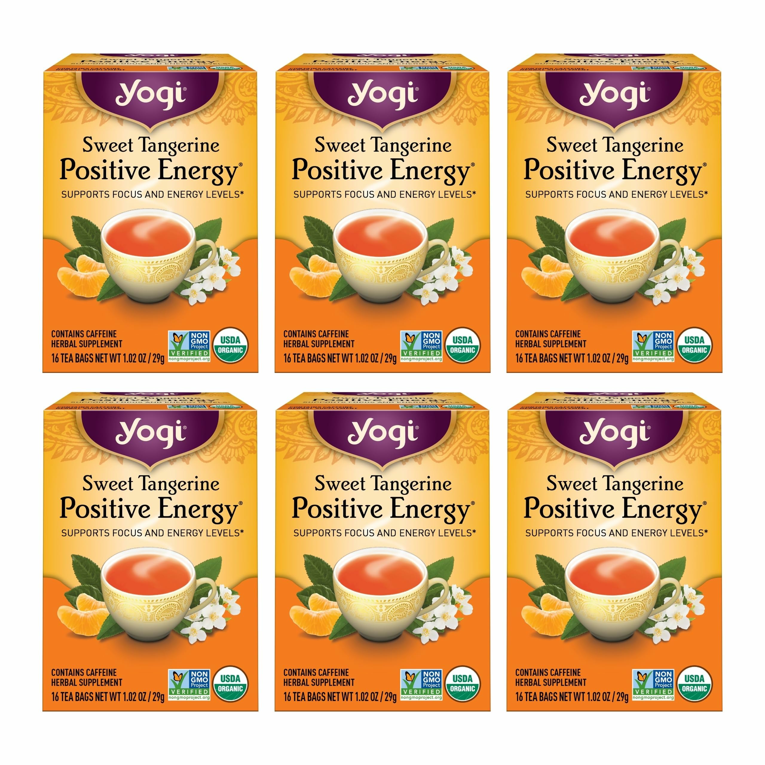Yogi Tea - Sweet Tangerine Positive Energy Tea (6 Pack) - Supports Elevated Mood and Energy Levels - With Black Tea and Green Tea Extract - Contains Caffeine - 96 Organic Tea Bags