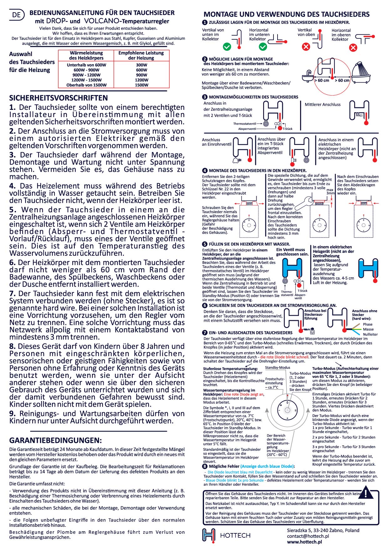 Elektro Heizstab Elektrisch Drop, Heizpatrone Badheizkörper 900 Watt, Tauchsieder mit Thermostat, Turbo-Modus für Badheizkörper und Handtuchtrockner, Hergestellt in der EU - Schwarz