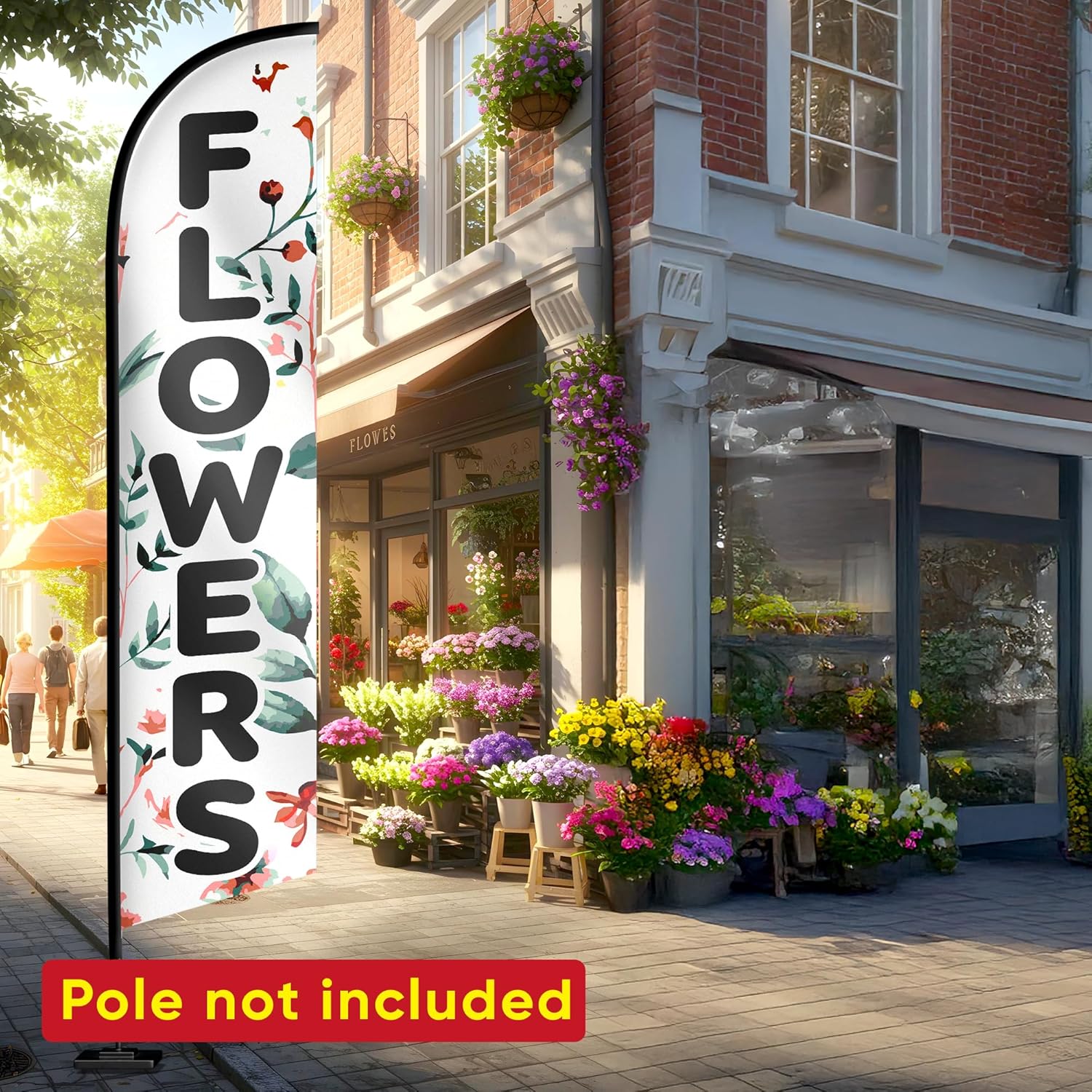 Flower Banner Feather Flag - Flowers Sign - Flower Flag - Swooper Advertising Flags for Outside, Businesses and Fairs 12ft x 2.5ft (Pole not included)