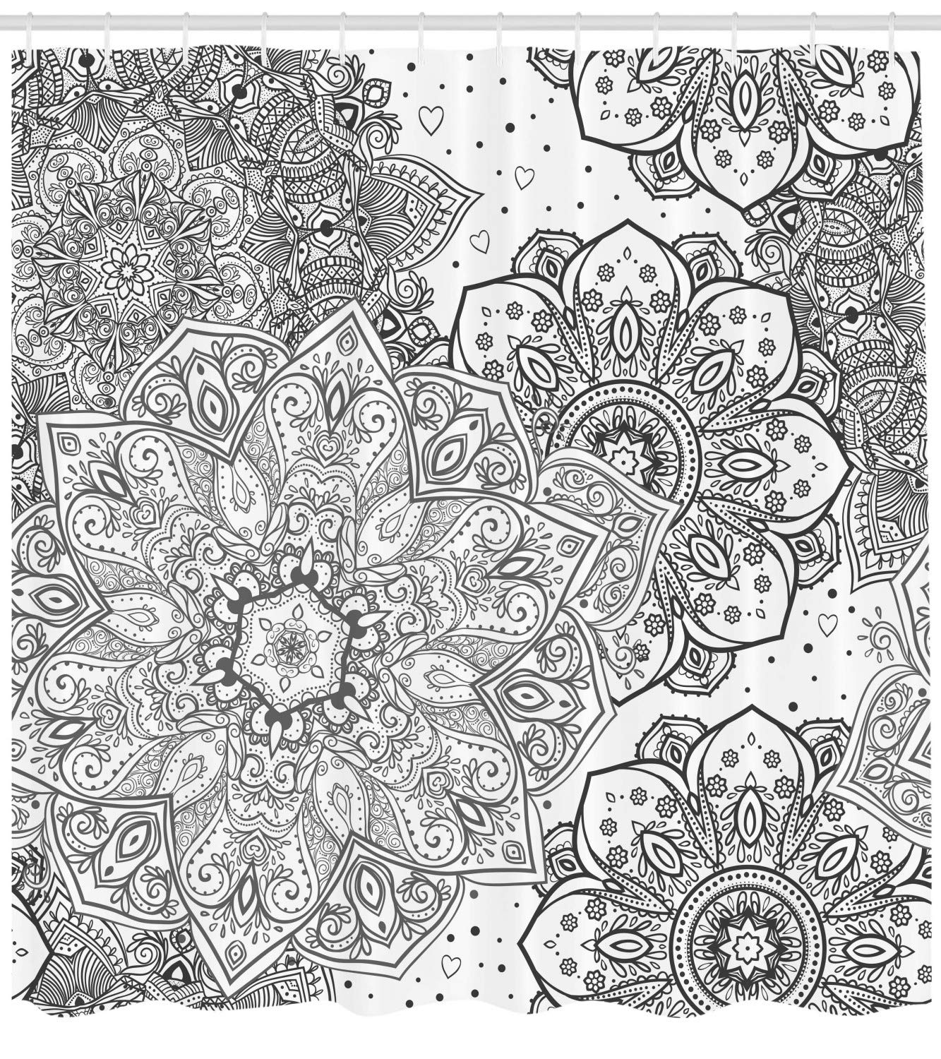 ABAKUHAUS Mandala Shower Curtain, Eastern Lace Floral Illustration with Moroccan Effects and Folkloric Feels - Image 2
