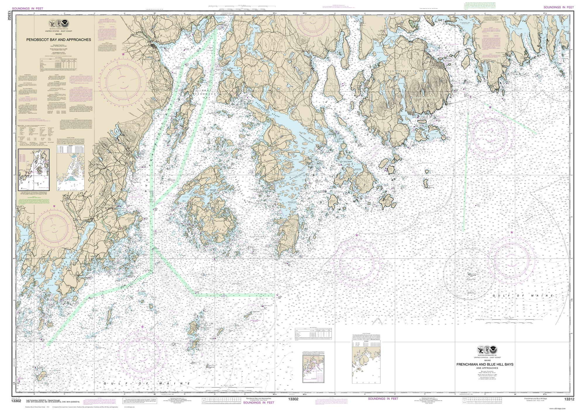 Penobscot Bay and Mt Desert Island - 2014 Nautical Map -Maine CUSTOM 80000 AC Reprint - Charts 13302-13312 Penobscot Custom