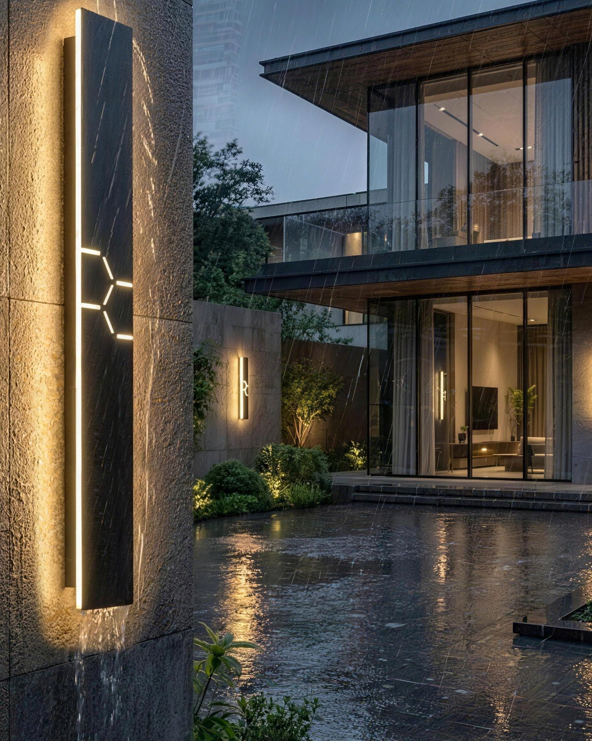 Lange LED Wandleuchte Aussen/Innen Villa Wandlampe, 3000K Wasserdicht IP65 Aluminium Außen LED Lampe Schwarz für Gärten, Terrassen, Schlafzimmer, Wohnzimmer Wandleuchte, 100*8CM/32W Warm Light