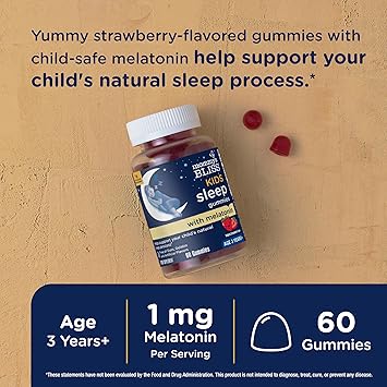 Mommy's Bliss Kids Sleep Melatonin Gummies, No Artificial Colors, Flavors or Gelatin, Strawberry Flavor Children's Melatonin Gummies, Age 3+, 60 Count