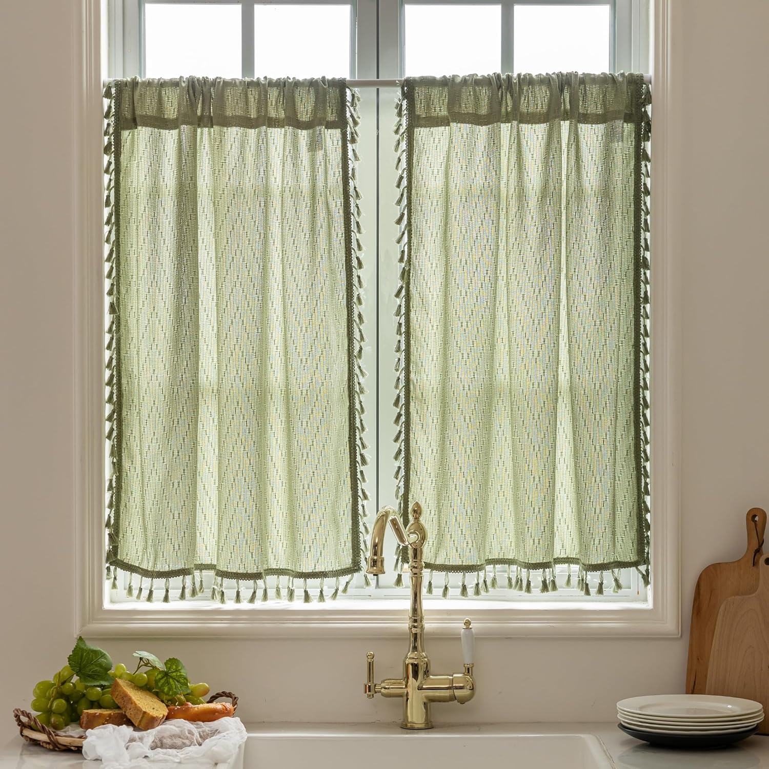 Amazon.com: VOILYBIRD Kitchen Window Curtains Over Sink 36 Inch Length ...