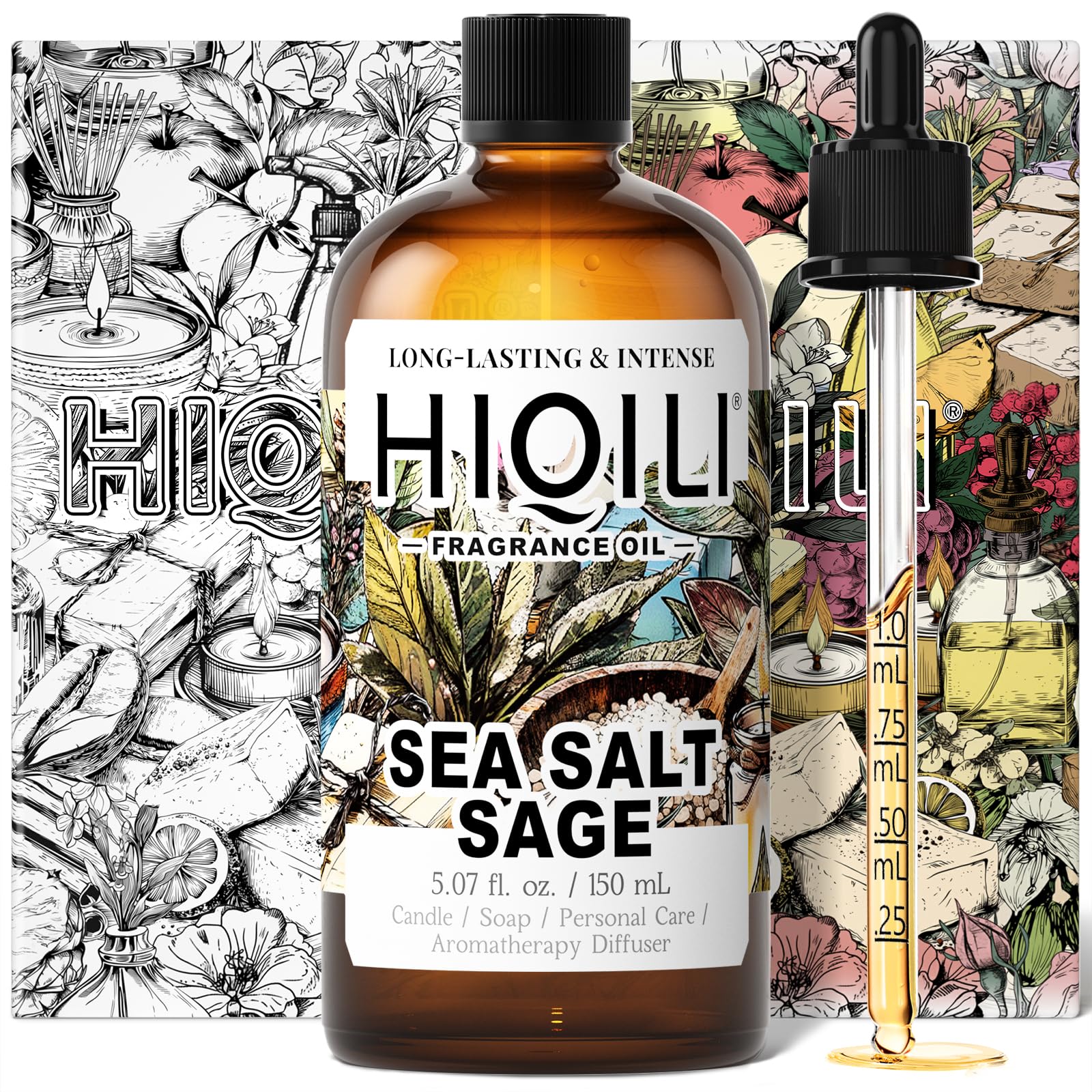 HIQILI Sea Salt Sage Fragrance Oil for Diffuser, DIY Perfume - 5.07 Fl Oz